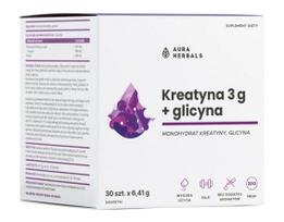 AURA HERBALS kreatino monohidratas 3 g + glicino pakeliai 30 vnt.