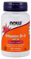 Vitamin D-3, 400 IU - 180 kapsulių - NOW Foods
