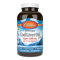 Wild Norwegian Cod Liver Oil Gems, 1000mg - 250 kapsulių - Carlson Labs