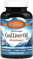 Cod Liver Oil Minis, 280mg - 250 mini kapsulių - Carlson Labs