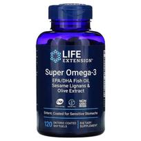 Super Omega-3 EPA/DHA with Sesame Lignans & Olive Extract - 120 enteric coated kapsulių - Life Extension