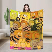 Super minkšta bitė Maja su gėlėmis, animacinis pledas, aukščiausios kokybės flanelės vilna, lengvas lovos pledas, šilti pliušiniai pledai 75x90cm