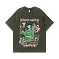 275 GSM Washed T-shirts 100% Cotton Apothecary Diaries V2 Print Unisex Heavy Cotton T Shirt S armijos žalia spalva