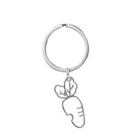 Rabbit Carrot Stainless Steel Keychain Lovely Cartoon Design Fashion Couple Keyring Practical Student Backpack Pendant