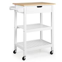 Costway Bamboo Kitchen Island su ištraukiamu stalčiumi ir šonine stumiamąja rankena susukamas mikrobangų krosnelės krepšelis baltas