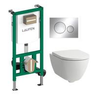WC komplektas Laufen Pro X Rimless su potinkiniu rėmu, lėtaeigiu dangčiu ir chromo klavišu