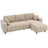 Kampinė sofa, L formos 3 vietų su lanksčia šezlongu, 242x156x87 cm, smėlio spalvos, metalinis rėmas