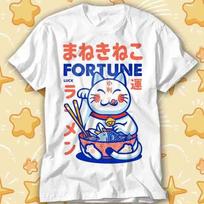 Maneki Neko Fortune Teller Lucky Cat Noddle Ramen T-Shirt 476 L