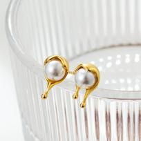 Fashion Metal Liquid Dripping Pearl Stud Earrings for Women Golden Color Stainless Steel Asymmetric Ear Piercing Vintage Jewelry