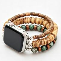 For Apple Watch Apple WatchS10 Wood Beaded Strap Retro Beaded Bracelet 38/40/41MM/(s10)42MM tamsiai ruda spalva