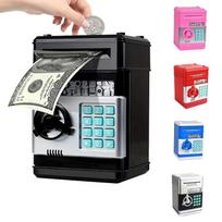 Creative ATM Deposit Music Automatic Money Roll Paper Suction Machine Password Lock Safe Safe Children's Deposit Money Bank (Black,Medium) juoda