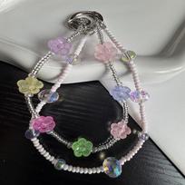 Trendy Dopamine Color Beaded Flower Crystal Double Chain Phone Lanyard & Keychain Pendant
