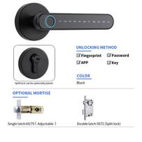 Tuya Wifi Ttlock App Lever Handle Smart Fingerprint Door Lock with Wooden Digital Access Cloud Data Storage Option (as the picture,Without Mortise&Tuya(Ble))