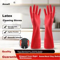Ansell Long Latex Cleaning Gloves Waterproof Oil-Resistant Labor Protection Rubber Gloves 45cm Length 1 Pair 28704