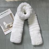 2022  Real   Fur  Scarf     High  Quality  Dyed   Rex  Chinchilla     Fur   Scarf balta