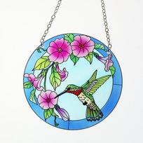 Customized Your Design Hand Painted Violin Suncatcher Pendant Art Deco Stained Glass Hummingbird 8.5x11.5CM Indoor Decoration (Blue,hanging&X-Small (Under 6")) mėlyna