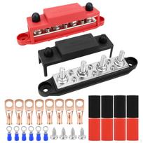 2 Pieces 4Way Bus Bar 48V DC 250A Positive and Negative 4 Terminal Post Junction Block for M8 Busbar black