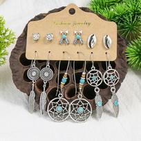 Boho Ethnic Pendant/Round Earrings for Women Fashion Vintage Earrings Set Pendientes Rare Pendant The Four Seasons Zircon gray
