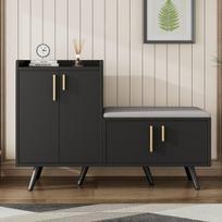 Modernios medinės batų lentynos su keturiomis durimis, asimetrinės metalinės rankenos, B120xD34xH82 cm
