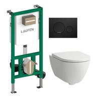 WC komplektas Laufen Pro X Rimless su potinkiniu rėmu, lėtaeigiu dangčiu ir juodu klavišu