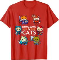 Dungeons and Cats RPG D20 Dice Nerdy Fantasy Gamer Cat Gift T-Shirt Gifts Funny Kawaii Sarcastic and Ironic Cool Kitten Tee Tops S