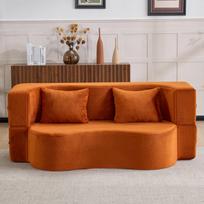 Dvivietė sofa-lova, spyruoklinis čiužinys, sulankstoma, 2 pagalvės, oranžinė