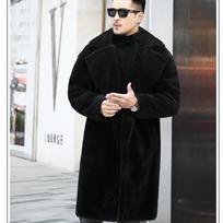 Men's Mid-Length Camel Teddy Faux Fur Coat Lapel Button-Up Warm Winter Overcoat M juoda
