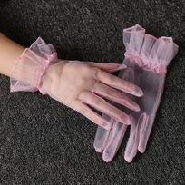 Short Women Tulle Gloves Ultra Thin Wedding Mesh Gloves Elastic Gauze Lace Gloves  Ladies žalia