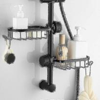 2pcs Black Stainless Steel Shower Shelf Without Drilling Stainless Steel Telescopic Shower Support