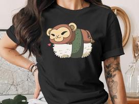 Cute Sushi Year of the Monkey T-Shirt, Japanese Anime Gift, Kawaii Anime Sushi Shirt, Cute Japan Manga Art S