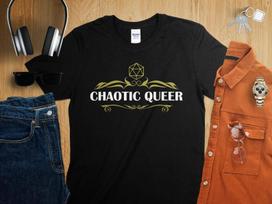 LGBTQ Chaotic Queer Dungeons Tabletop RPG Roleplaying Dragons D20 Dice Gamer T-Shirt L