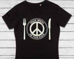 Peace Begins On Your Plate T-Shirt - Vegan Organic Cotton Tee 4XL