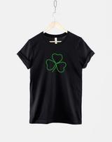Shamrock T-Shirt: Irish Clover Line Art, St Patricks Day Green Graphic Tee 4XL