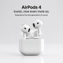 AirPods 4 kartos belaidės ausinės su įmontuotu mikrofonu, triukšmo slopinimu, atsparios vandeniui sportui, ilgas grojimo laikas balta
