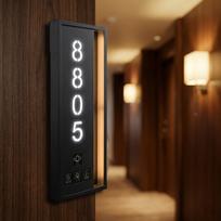 Individualus viešbučio durų ženklas Butams Sinteruoto akmens durų plokštelė Durų numerio plokštelė Namo numerio ženklas Hosteliams ir viešbučiui (Black,Stainless Steel) juoda