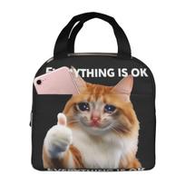 Everything's Ok Crying Cat Memes Insulated Lunch Bag for Women Kids Portable Food Boxes Thermal Lunch Box Tote One Size