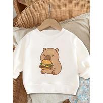 European sizes Cute Cartoon Bear Burger Print  Kid Spring Thin Round Neck Sweatshirt 0-3 Years Comfortable Outdoor Outfit Choice 110 balta