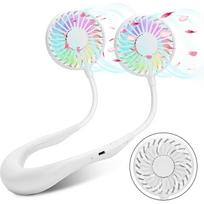 Neck Fan Lazy Neckband Fan Personal Fan Portable Wearable Hanging Hands Free Neck Fan Rechargeable 2000mah Battery Operated With 3 Speeds, 7 Led Light White