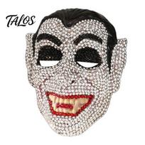 Lightweight Halloween Costume Skull Full Face Mask, Sparkly Rhinestone Masquerade Mask Eye-catching Stage Prop for Party, Adjustable Strap Cosplay