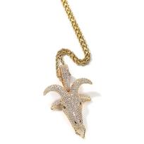 Hip Hop New Copper Inlaid Zircon Goat Animal Shape Men's Pendant Fashion Street Personality Punk Metal Necklace