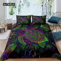 Exotic Sea Turtle Duvet Cover Microfiber Marine Life Geometric Comforter Cover 3D Ocean Theme Bedding Set Double Twin King Size EU single(135x200cm) black