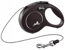 Automatinis pavadėlis Flexi New Classic šunims, trosinis, XS dydis, 3 m, juodas