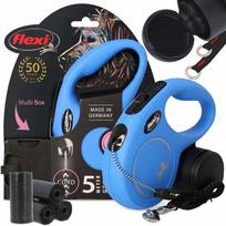 FLEXI automatinis pavadėlis šunims 12kg, 5m virvė, „Multi Box“ dėžutė, 80 maišelių, mėlynas