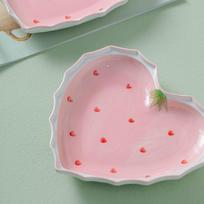 Creative Ceramic Strawberry Dinner Plate Pink Love Fruit Dessert Dishes Delicate Heart Shape Western Food Pasta Plate Tableware