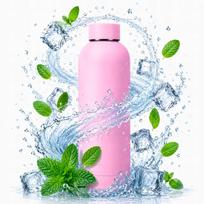 Termosinis butelis 500 ml, plieninis, rožinis