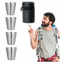 Nerūdijančio plieno turistinės taurelės, 4 vnt., 30 ml, su dėklu