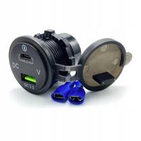 Automobilinis įmontuojamas įkroviklis 12V/24V, USB QC3.0, USB-C, voltmetras, oranžinis