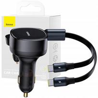 Automobilinis įkroviklis BASEUS 33W, 2x USB-C, 0,75 m C tipo laidas, PD, QC, greitas įkrovimas