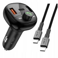 Automobilinis FM Bluetooth įkroviklis-transmiteris, 3 USB lizdai, USB-C laidas 100 cm