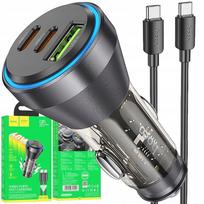 Automobilinis įkroviklis 60W, 2 x USB-C, USB-A, LED